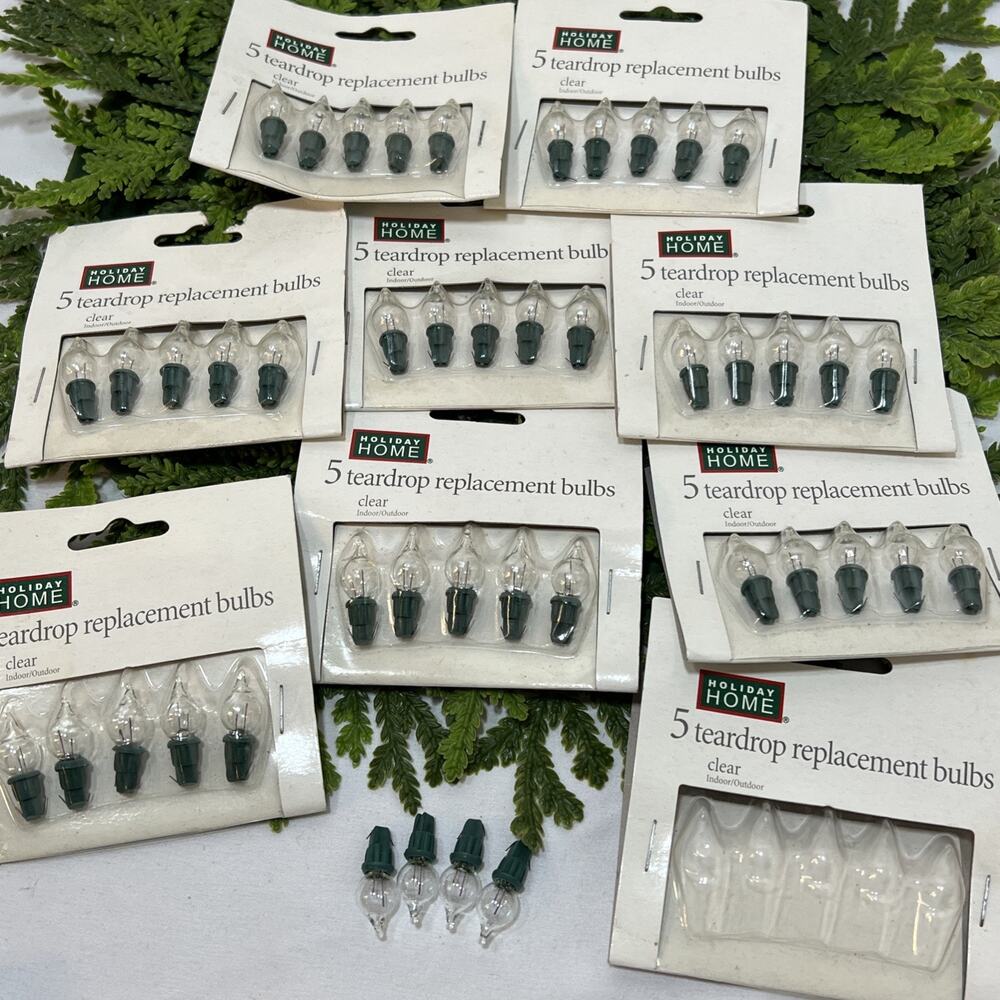Holiday Home 44 Clear Mini Teardrop Christmas Replacement Bulbs Green Base NOS